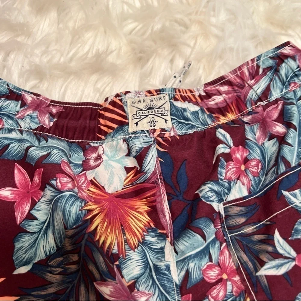 Gap Kids Swim Trunks Ruby Wine Palm Print